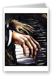 greeting card, artistic greeting card, stylish greeting car, birthday card, valentine card, christmas card, fine art greeting card, gift idea, unique greeting card, artist original greeting card, gift card, cool gift card,painting of pianist, piano, music, pianist's hands playing piano, romantic painting, nocturn, figurative painting, pianist