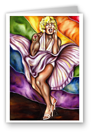 greeting card, artistic greeting card, stylish greeting car, birthday card, valentine card, christmas card, fine art greeting card, gift idea, unique greeting card, artist original greeting card, gift card, cool gift card,  funny card, funny gift card, humorous gift card,funny parody painting, drag queen, gay rainbow flag painting, parody of seven years of itch, gay, muscline, san francisco, marilyn monroe parody painting  