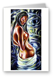 greeting card, artistic greeting card, stylish greeting car, birthday card, valentine card, christmas card, fine art greeting card, gift idea, unique greeting card, artist original greeting card, gift card, cool gift card, Bathing, Woman, Nude, Forest, Lake, Water, Ripple, woman bathing in lake, bathing in nature, moon light, bathing in moon light, nude painting, asian woman nude