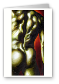 greeting card, artistic greeting card, stylish greeting car, birthday card, valentine card, christmas card, fine art greeting card, gift idea, unique greeting card, artist original greeting card, gift card, cool gift card,man nude painting, muscle dancer's body, male nude, red and green, sexy painting, provacative painting, man buttocks, butt, behind, backside, hips