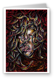 greeting card, artistic greeting card, stylish greeting car, birthday card, valentine card, christmas card, fine art greeting card, gift idea, unique greeting card, artist original greeting card, gift card, cool gift card,Medusa, Medusa art, Medusa painting, Medusa face, Medusa card, Medusa greeing card, snake painting, myth art, sexy woman painting, stylish artwork, beautiful woman's face, Medusa fine art painting, fantasy art