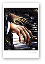 post card, artistic post card, stylish greeting car, birthday card, valentine card, christmas card, fine art post card, gift idea, unique post card, artist original post card, gift card, cool gift card,painting of pianist, piano, music, pianist's hands playing piano, romantic painting, nocturn, figurative painting, pianist