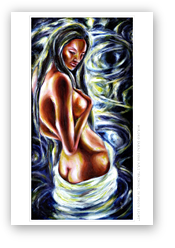 post card, artistic post card, stylish greeting car, birthday card, valentine card, christmas card, fine art post card, gift idea, unique post card, artist original post card, gift card, cool gift card, Bathing, Woman, Nude, Forest, Lake, Water, Ripple, woman bathing in lake, bathing in nature, moon light, bathing in moon light, nude painting, asian woman nude