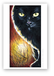 post card, artistic post card, stylish greeting car, birthday card, valentine card, christmas card, fine art post card, gift idea, unique post card, artist original post card, gift card, cool gift card,cat painting, black cat painting, sunset painting, mysterious painting, cat art, fire flame, sun, emotion, inspiring painting, animal painting, unique cat painting, fantasy painting