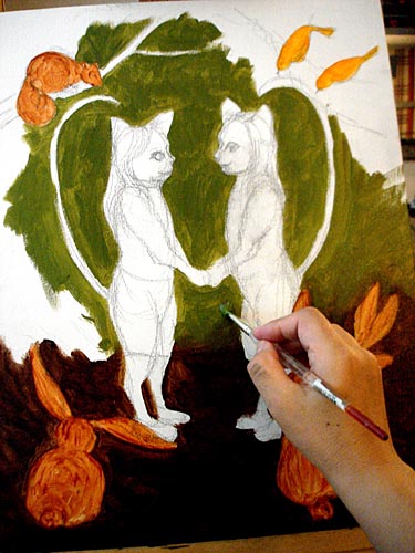 Oil painting, painting process, cat painting, illustration process, children's book illustration, cat illustration, popular illustrator, top illustrator