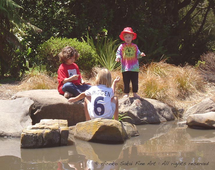 kids, children, caucasian kids, caucasian children, white kids, white children, pond, lake, fine day