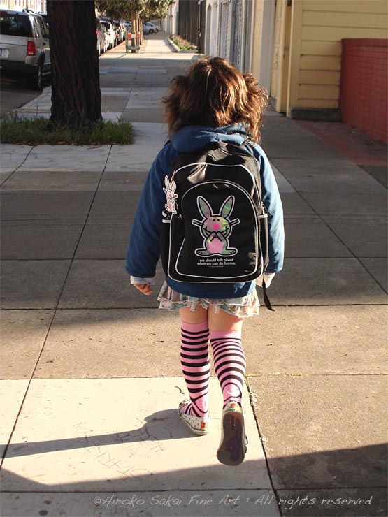 girl, pretty girl, back, going to school, school day